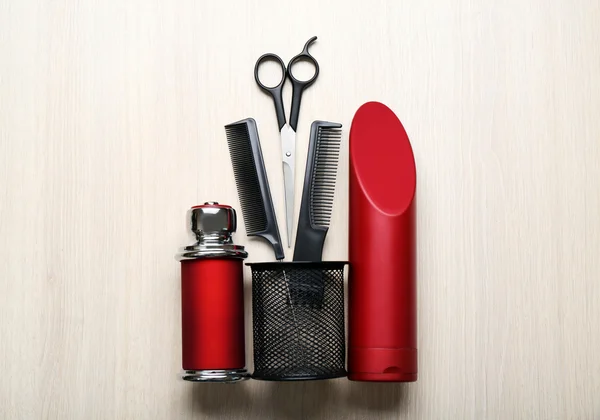 Barber set with tools and cosmetic — Zdjęcie stockowe