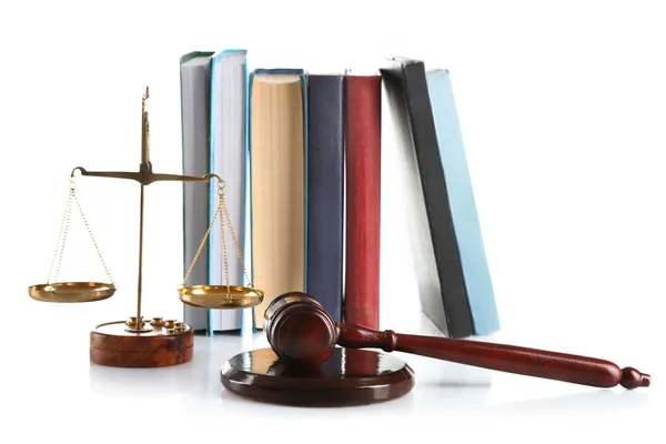 Wooden gavel with justice scales — Stock Photo, Image