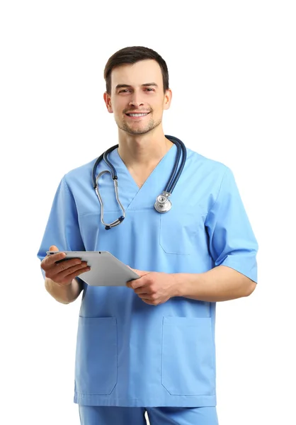 Doctor with tablet isolated — Stock Photo, Image