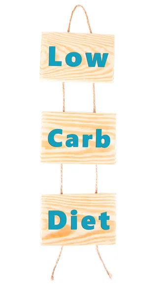 Placas de madeira com texto Low Carb Diet isolado em branco — Fotografia de Stock