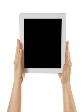 elinde beyaz tablet