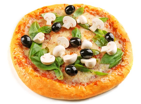 Heerlijke smakelijke pizza met groenten, geïsoleerd op wit — Stockfoto