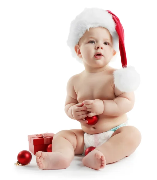 Santa Claus şapka ile şirin bebek — Stok fotoğraf