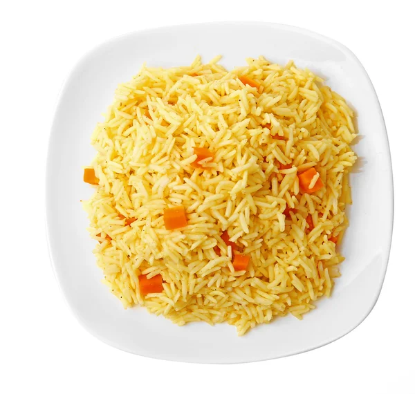 Plato de arroz vegetariano aislado sobre blanco — Foto de Stock