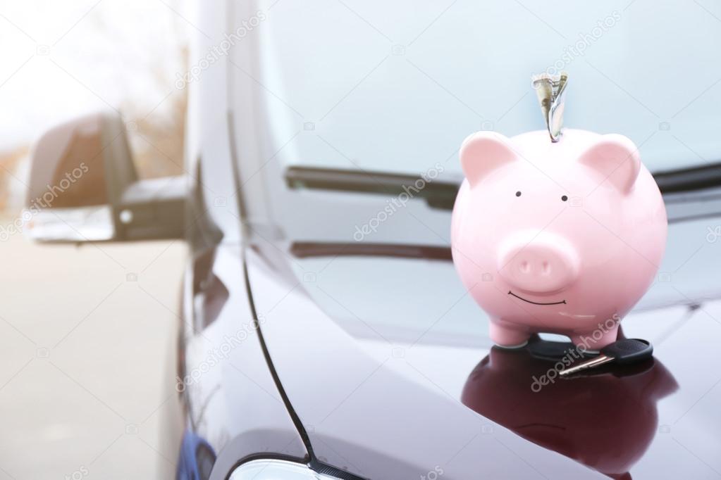 Piggy money box with cash and key 