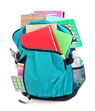 okul malzemeleriyle dolu sırt çantası. 