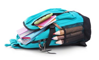 okul malzemeleriyle dolu sırt çantası. 