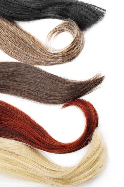 Saç, beyaz izole varicolored telleri