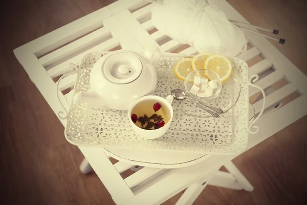 Tea set on the tray — Stock Photo, Image