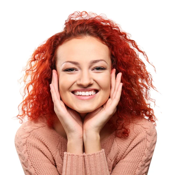 Boldog vörös hajú fiatal nő — Stock Fotó