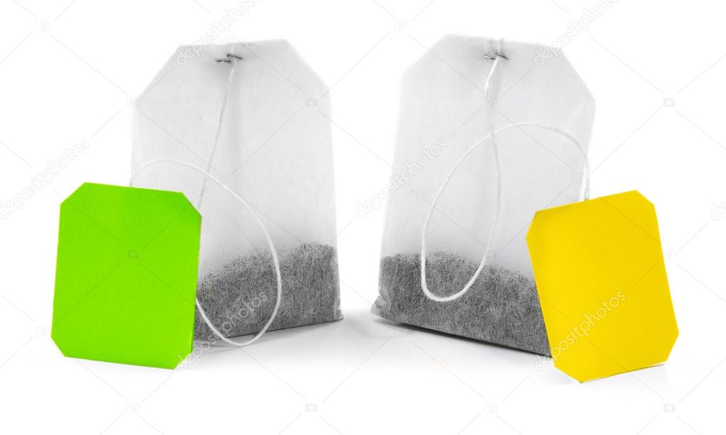 Unused teabags isolated on white background