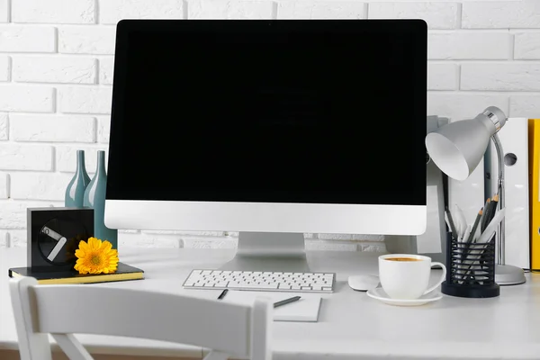 Stylish workplace with computer — Stock Photo, Image