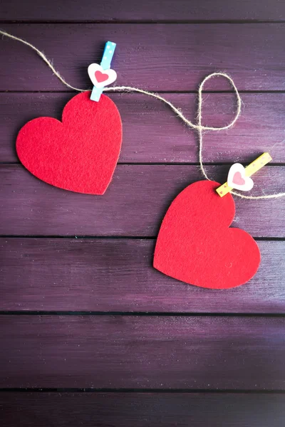 Red felt hearts — Stock Photo, Image