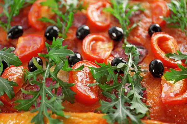 Background of delicious pizza, close-up — Stock Photo, Image