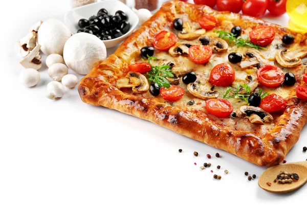 Freshly homemade pizza isolated on white — Stock Photo, Image