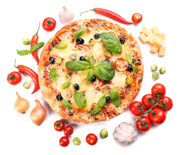 Delicious fresh pizza isolated on white — Stock Photo, Image