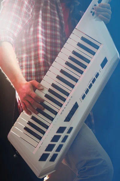 Male hands with synthesizer — Stock Photo, Image