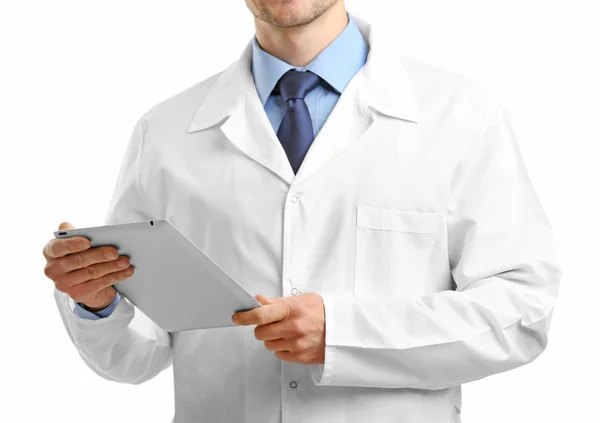 Doctor with tablet isolated — Stock Photo, Image