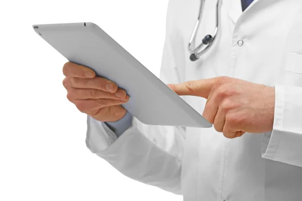 Doctor with tablet isolated on white — Stock Photo, Image