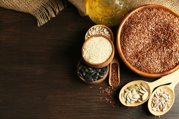 Flax, sesame, pumpkin and sunflower seeds — Stock Photo, Image