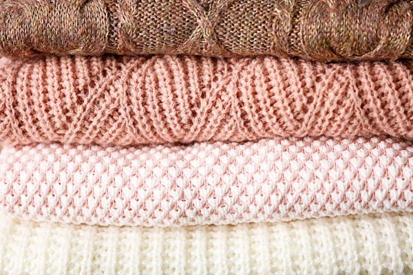 Stack of knitted clothes closeup — Stock Photo, Image