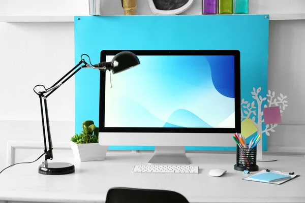 Stylish workplace with computer — Stock Photo, Image