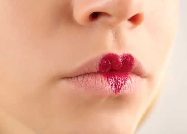 Sexy lips with heart shape paint — Stock Photo, Image