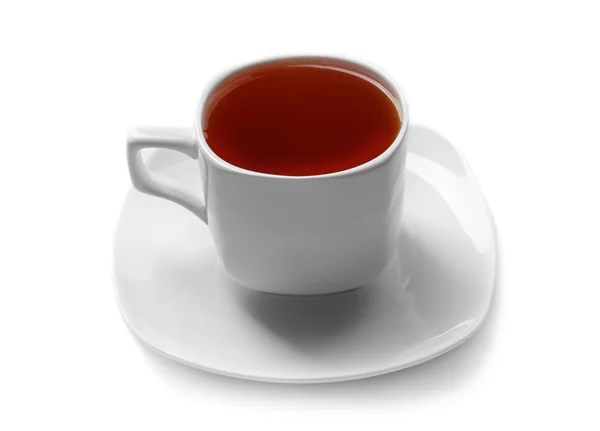 Taza de té y tetera, aislada sobre blanco — Foto de Stock