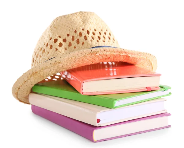 Travel set: books and hat, isolated on white — Stock Photo, Image