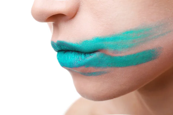 Woman's face with smeared  lipstick Royalty Free Stock Photos