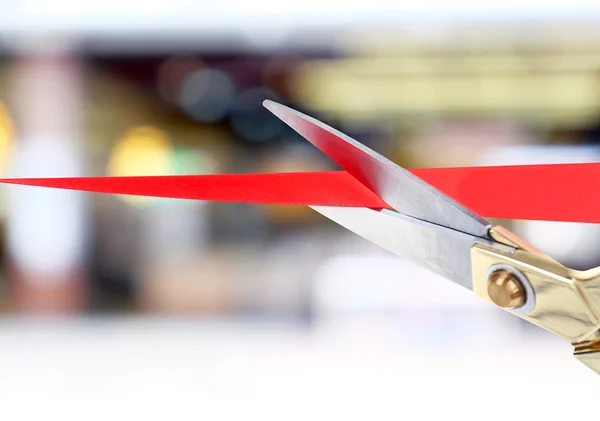 Cutting of red ribbon — Stock Photo, Image