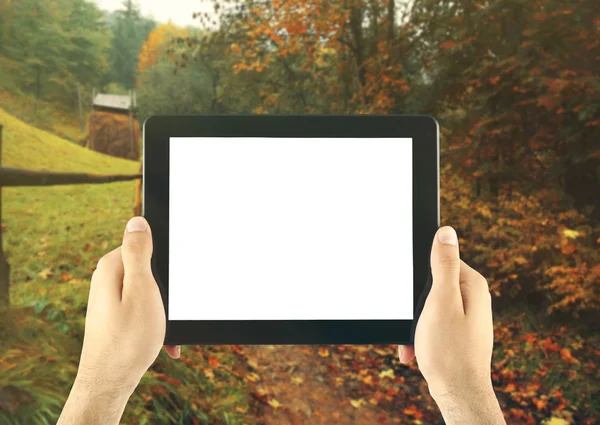 Male hands holding tablet — Stock Photo, Image