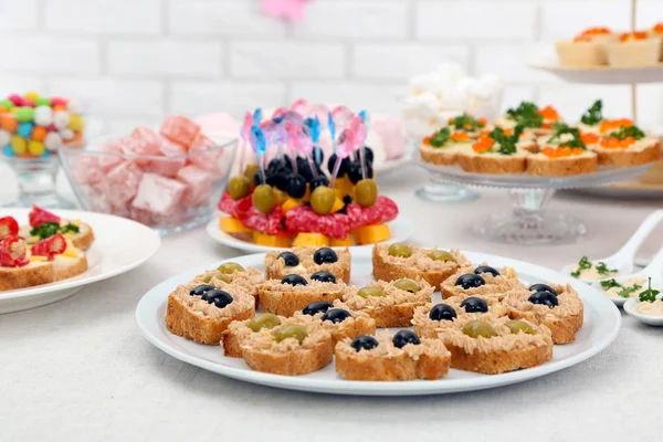 Set of cold snacks and canape, closeup — Stock Photo, Image