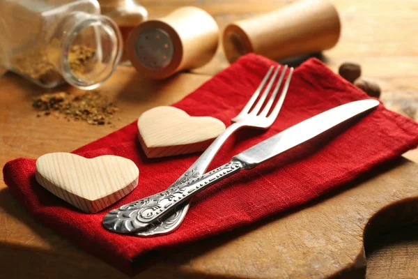 Zusammensetzung Gabel, Messer, Serviette — Stockfoto
