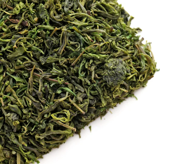 Pile of green dry tea, isolated on white — Stock Photo, Image