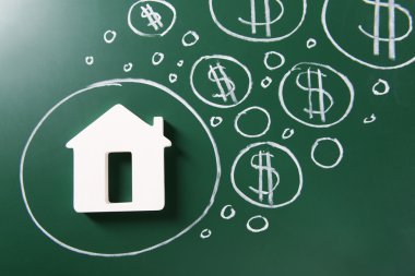 Ev şekil ve boyalı Doları sembolleri 