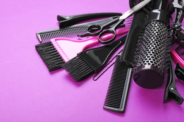 Hairdresser set with various accessories — Stock Photo, Image