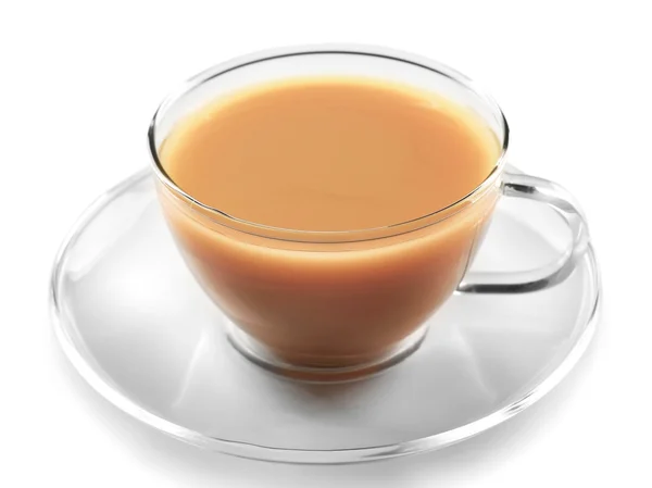 Glass cup of tea with milk isolated on white background — Stock Photo, Image