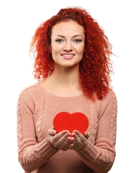 Mujer sosteniendo el corazón — Foto de Stock