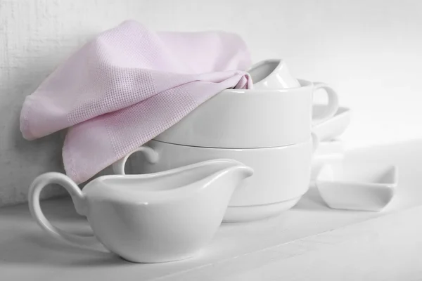 White Tableware with napkin — Stock Photo, Image
