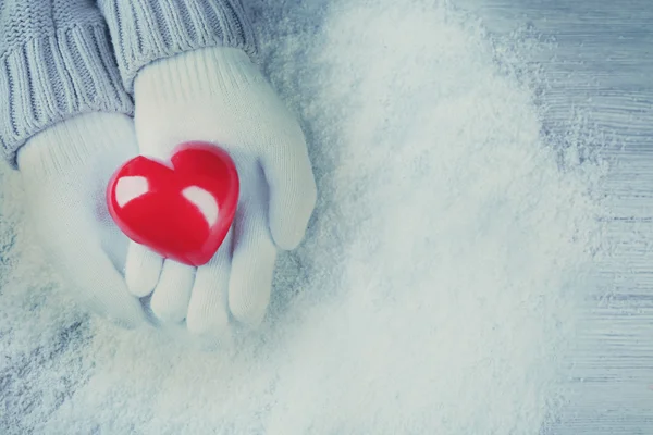 Hands in warm white gloves — Stock Photo, Image
