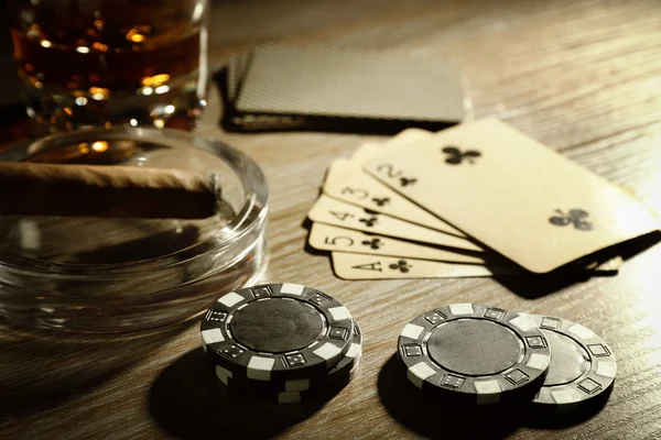 Poker with cards and chips — Stock Photo, Image