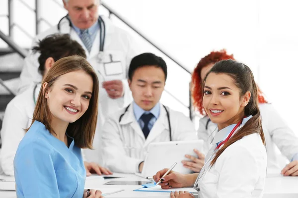 Portrait Smiling Doctors Indoors — Stock Photo, Image