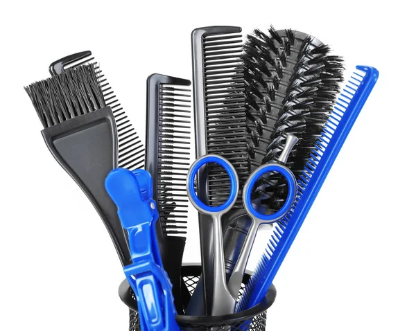 Set barbero con herramientas, aislado en blanco — Foto de Stock
