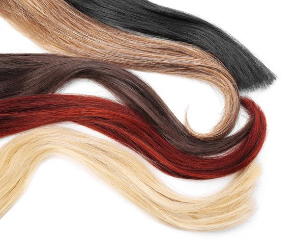 Разноцветные Пряди Волос Выделенные Белом — стоковое фото