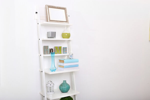 bookcase with books and accessories