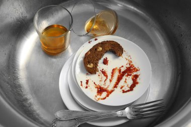 Mutfak lavabo closeup içinde kirli mutfak eşyaları