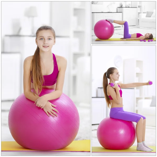 Young girl making fitness exercise — Stock Photo, Image