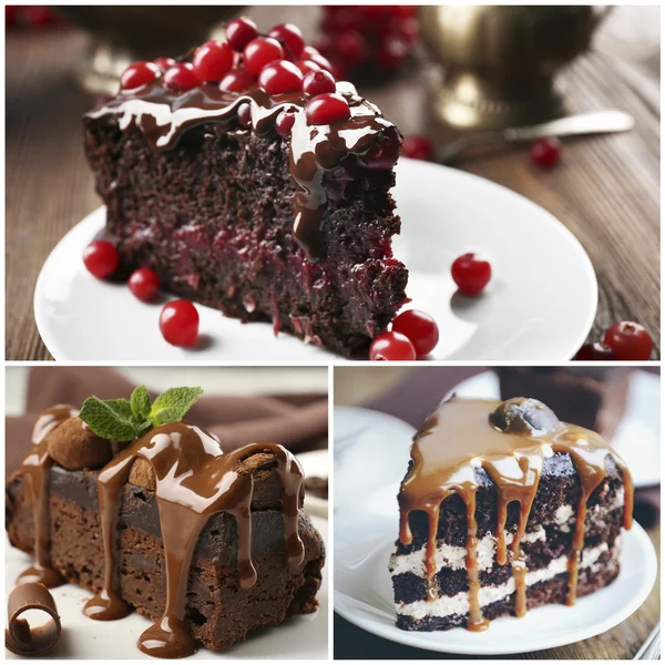 Schokoladenkuchen Collage — Stockfoto