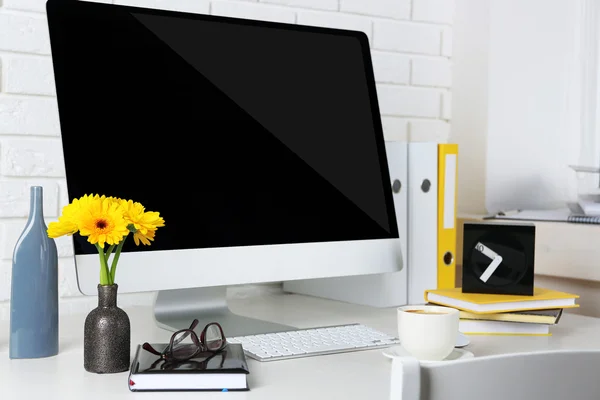 Stylish workplace with computer — Stock Photo, Image